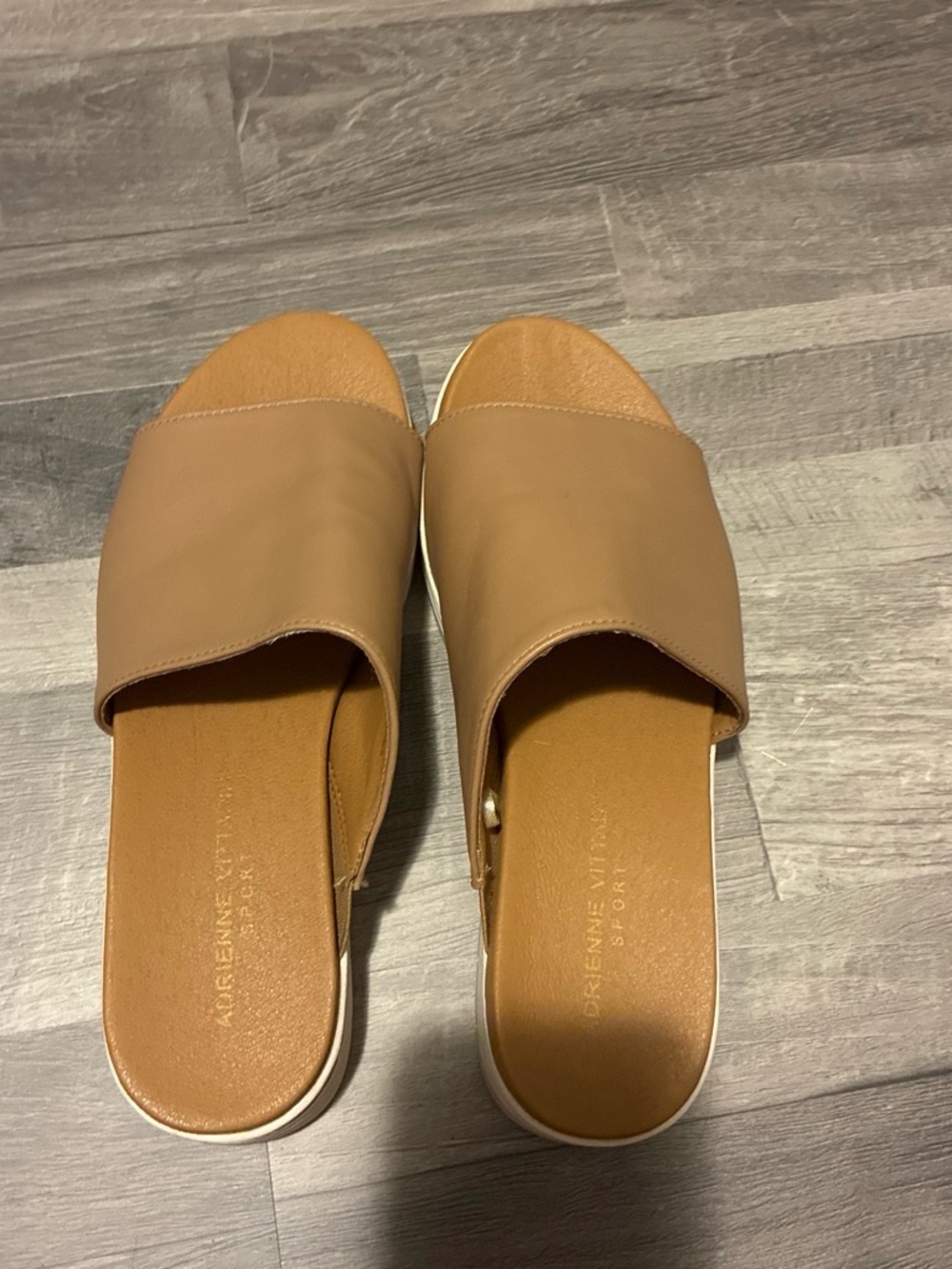 Adrienne Vittadini Tan Slide Sandals - Wide Single Band Slip-On